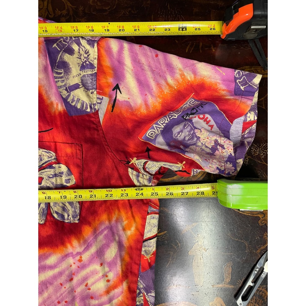 Vtg Surf Line Hawaii Mens Red Purple Tie Dye Tropical Hawaiian Shirt Cotton L - Picture 8 of 11
